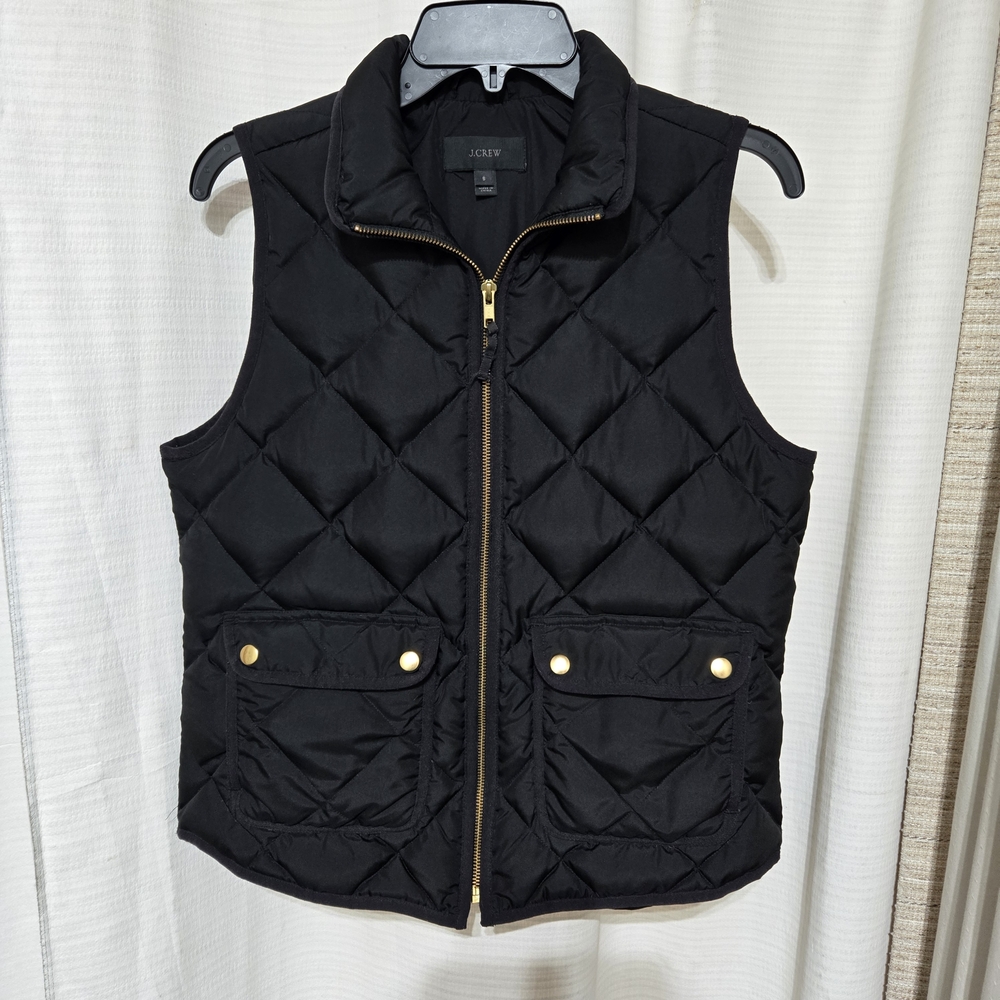 J Crew Black Quilted Vest with Gold Accents